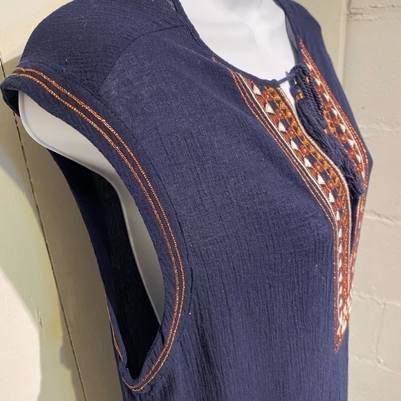 NEW J. Crew Blouse Tank Aztec XS Cotton Blouse Top Navy Southwest Vibe - Picture 4 of 15